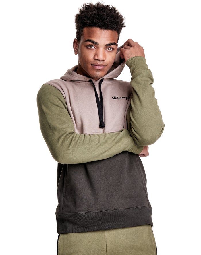 Champion Colorblock Fleece - Miesten Oliivinvihreä/Mustat Huppari - Suomi 6780349-CL